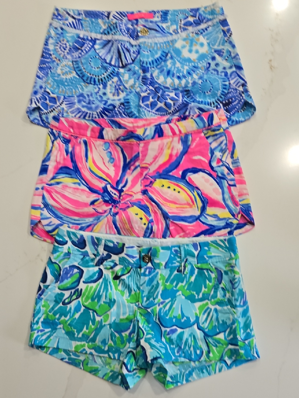 Lilly Pulitzer Bright Floral & Blue Patterned Women's Shorts Trio